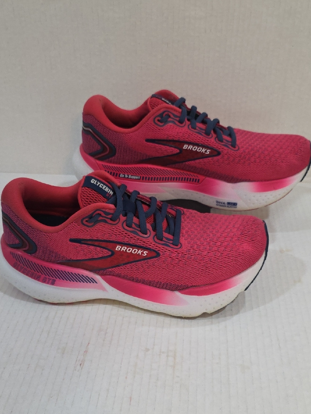Brooks Womens Glycerin GTS 21 Running Shoes - Pink with Navy Accents Size 8 B